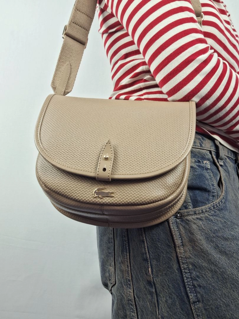 Lacoste Taupe Chantaco Round Crossover Handbag