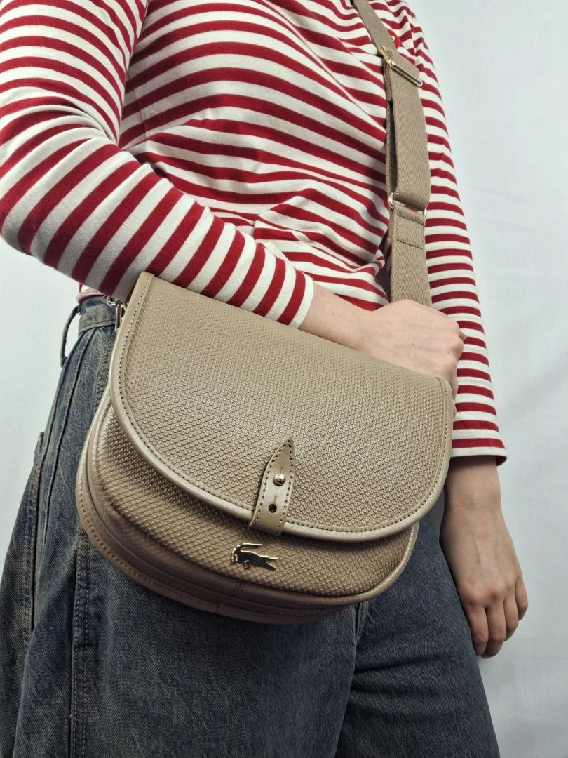 Lacoste Taupe Chantaco Round Crossover Handbag