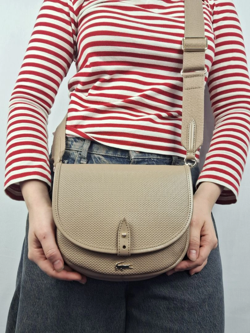 Lacoste Taupe Chantaco Round Crossover Handbag