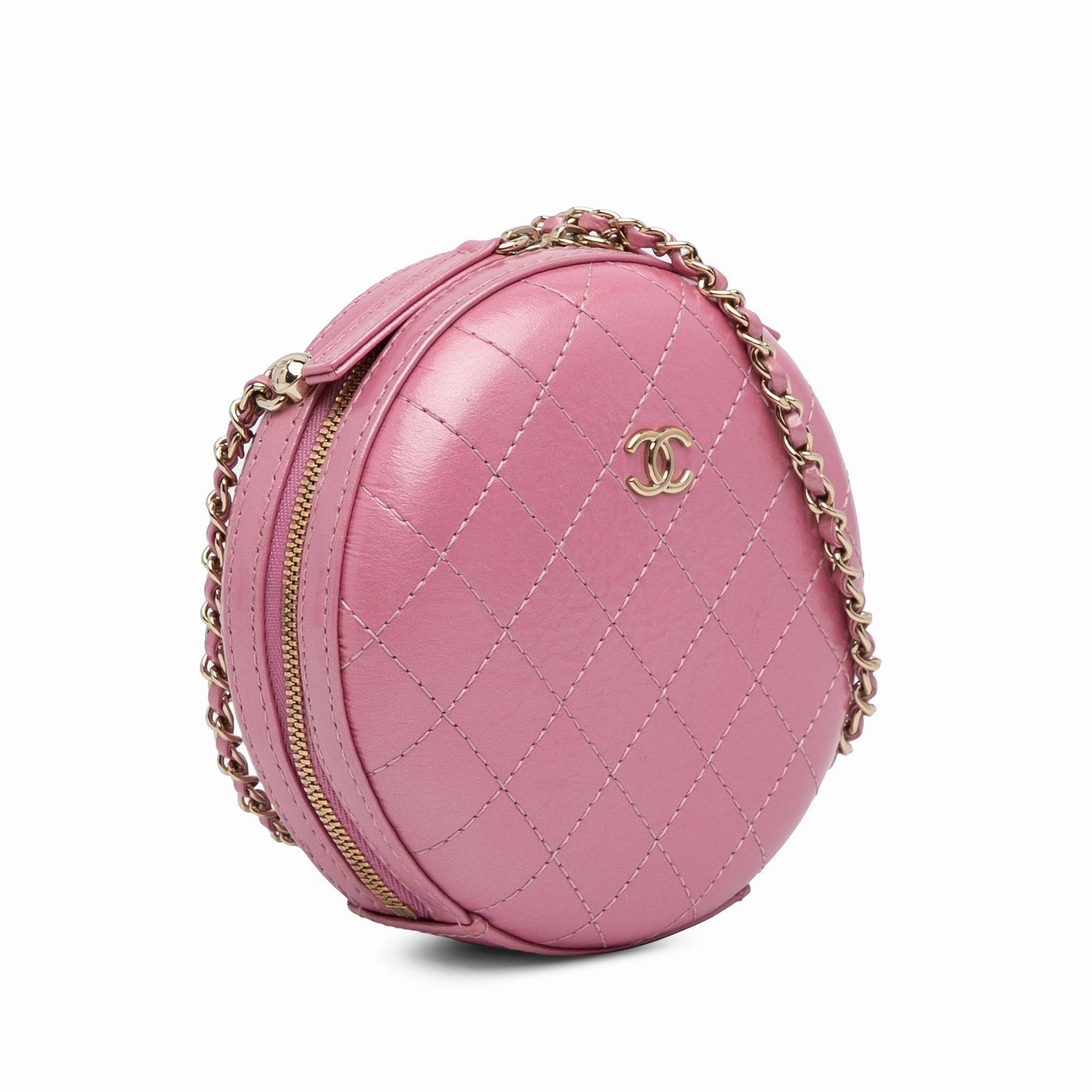 Lambskin CC Round Chain Crossbody