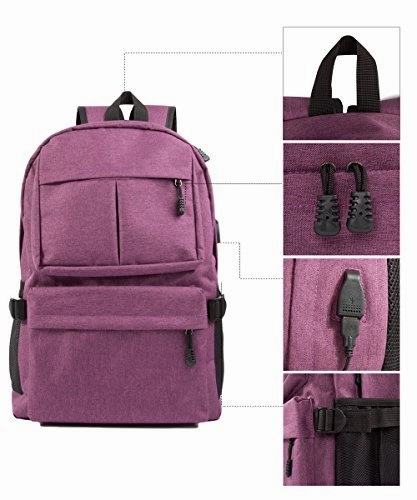 Laptop Backpack, Clothink College School Backpack with USB Charging Port, Lightweight Casual Travel