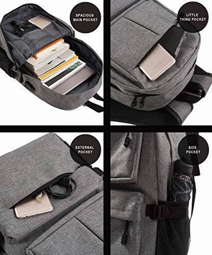 Laptop Backpack, Clothink College School Backpack with USB Charging Port, Lightweight Casual Travel