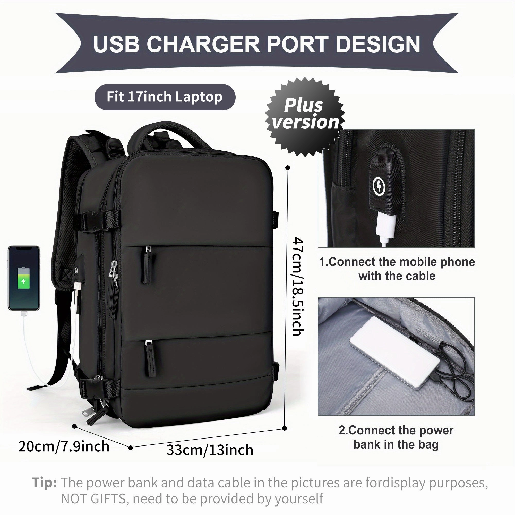 Large Travel Backpack, Waterproof Carry On Backpack, Hiking Backpack, Outdoor Sports Rucksack Portable Luggage Backpack With USB Charging Port Shoes Compartment, School Bag Fit 14 Inch To 17 Inch Laptops