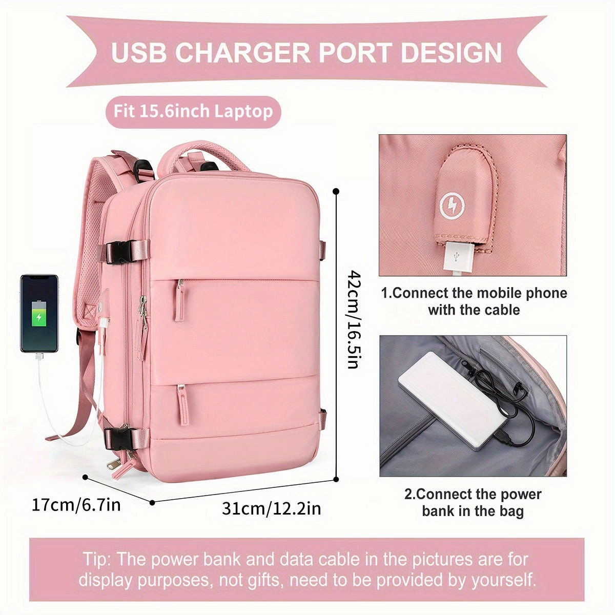 Large Travel Backpack, Waterproof Carry On Backpack, Hiking Backpack, Outdoor Sports Rucksack Portable Luggage Backpack With USB Charging Port Shoes Compartment, School Bag Fit 14 Inch To 17 Inch Laptops