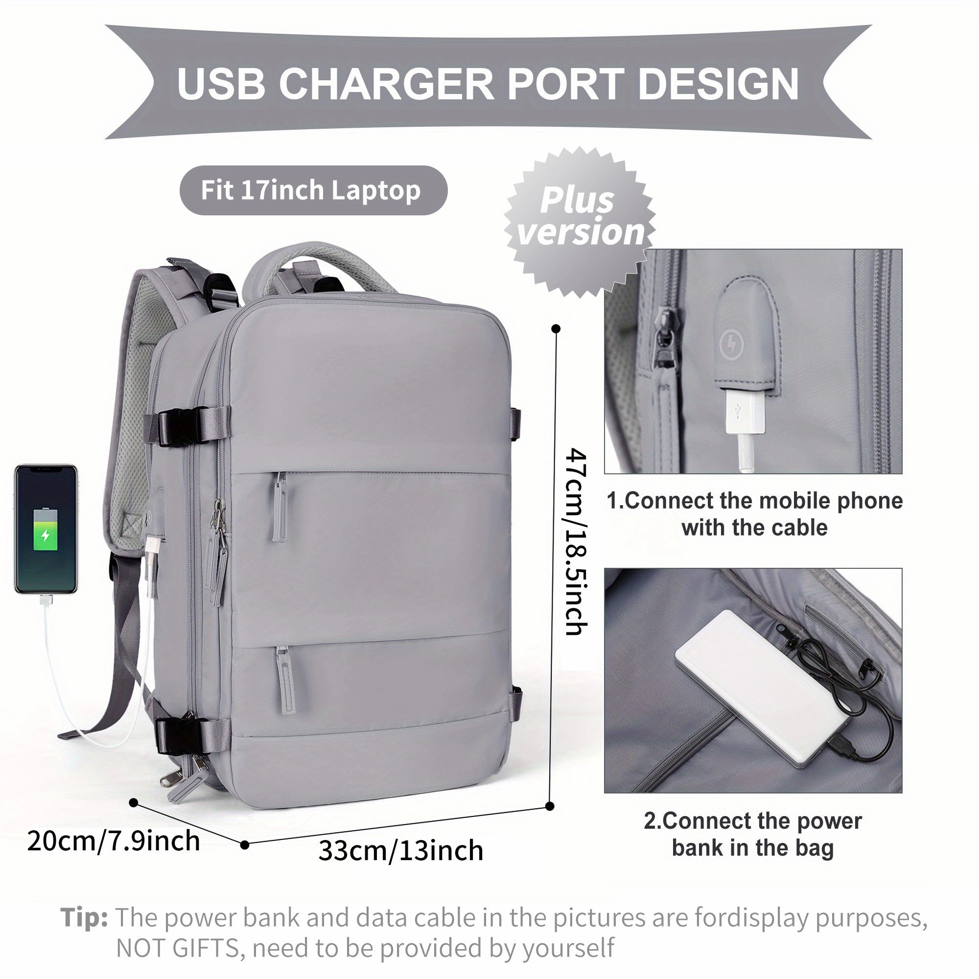 Large Travel Backpack, Waterproof Carry On Backpack, Hiking Backpack, Outdoor Sports Rucksack Portable Luggage Backpack With USB Charging Port Shoes Compartment, School Bag Fit 14 Inch To 17 Inch Laptops