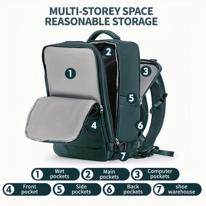 Large Travel Backpack, Waterproof Carry On Backpack, Hiking Backpack, Outdoor Sports Rucksack Portable Luggage Backpack With USB Charging Port Shoes Compartment, School Bag Fit 14 Inch To 17 Inch Laptops