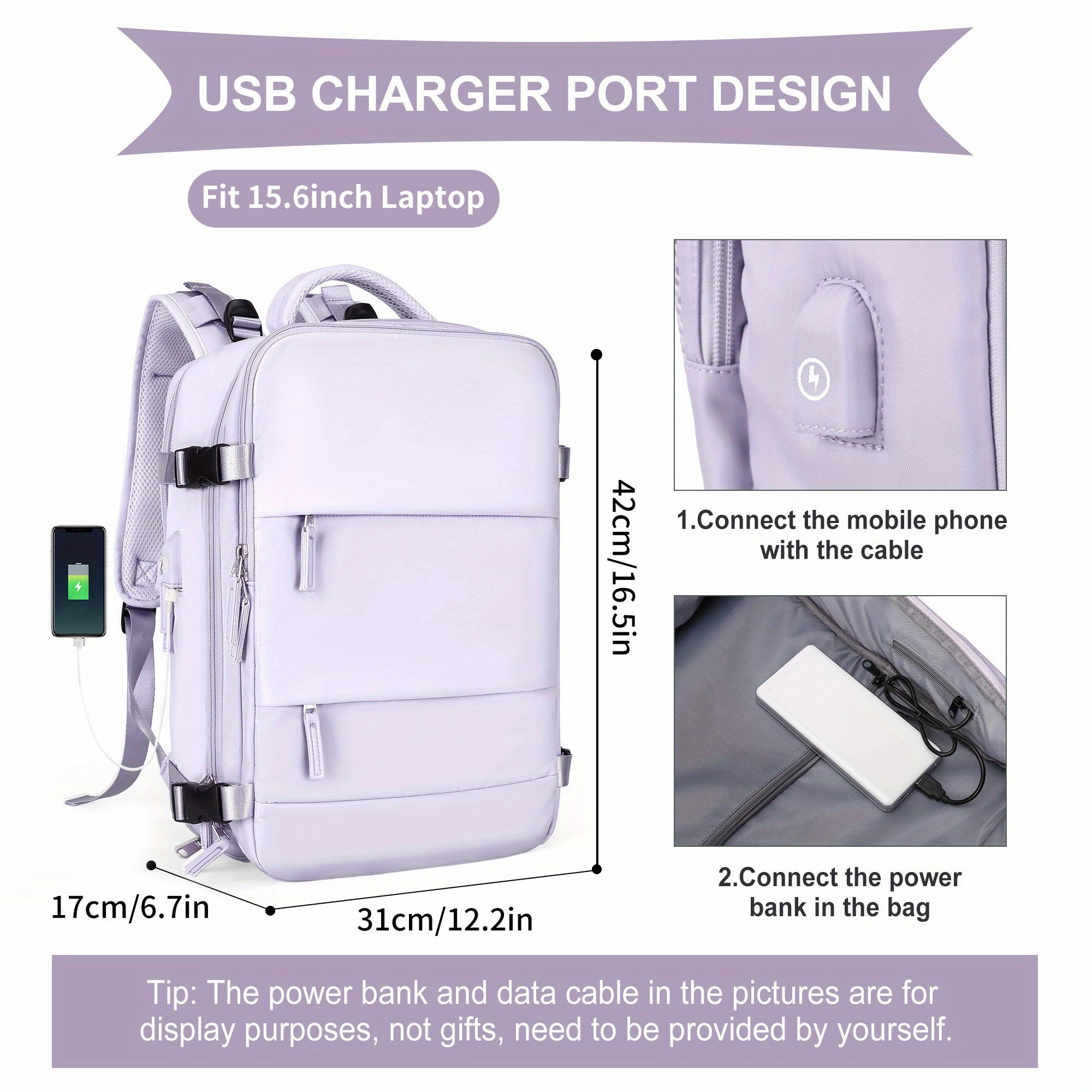 Large Travel Backpack, Waterproof Carry On Backpack, Hiking Backpack, Outdoor Sports Rucksack Portable Luggage Backpack With USB Charging Port Shoes Compartment, School Bag Fit 14 Inch To 17 Inch Laptops