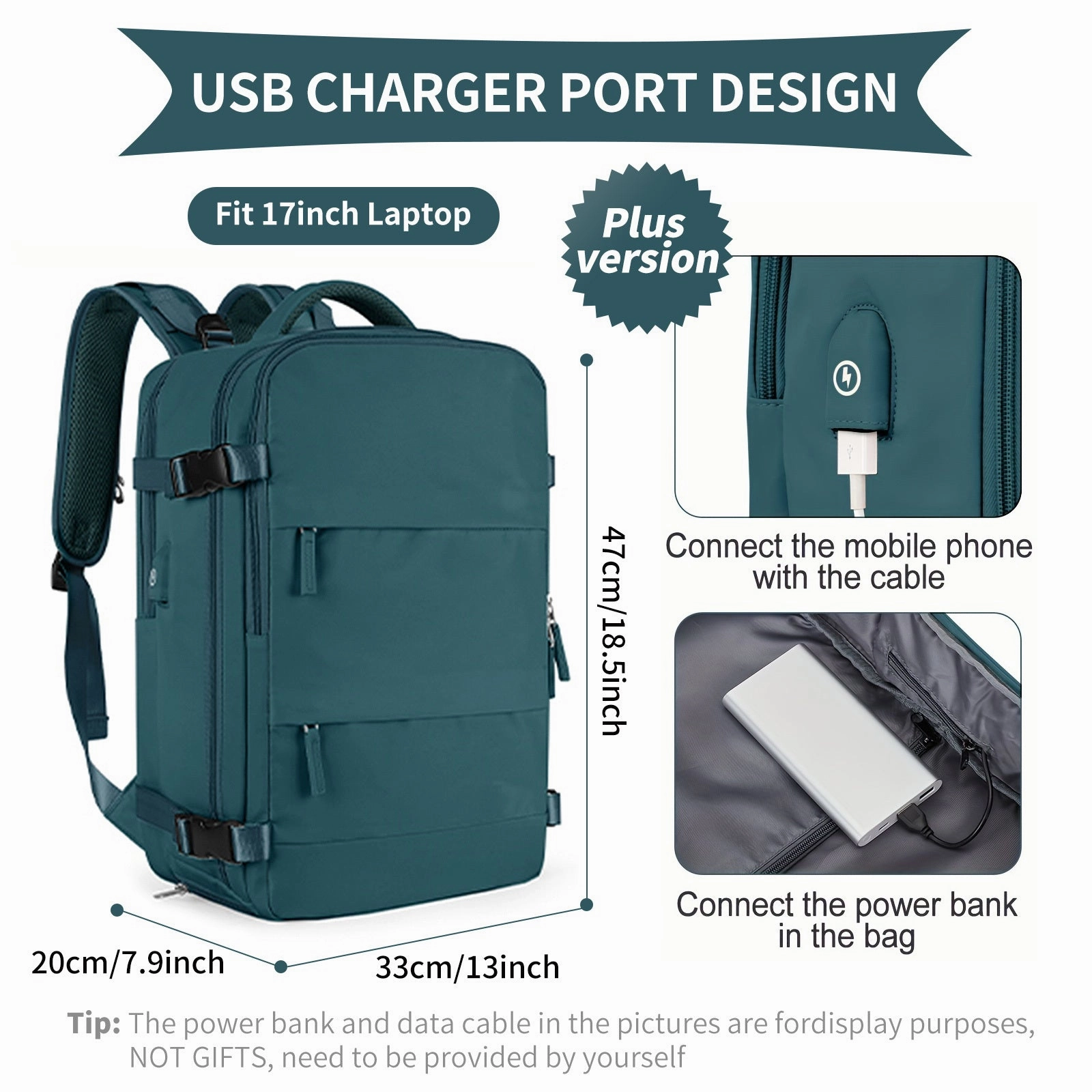Large Travel Backpack, Waterproof Carry On Backpack, Hiking Backpack, Outdoor Sports Rucksack Portable Luggage Backpack With USB Charging Port Shoes Compartment, School Bag Fit 14 Inch To 17 Inch Laptops