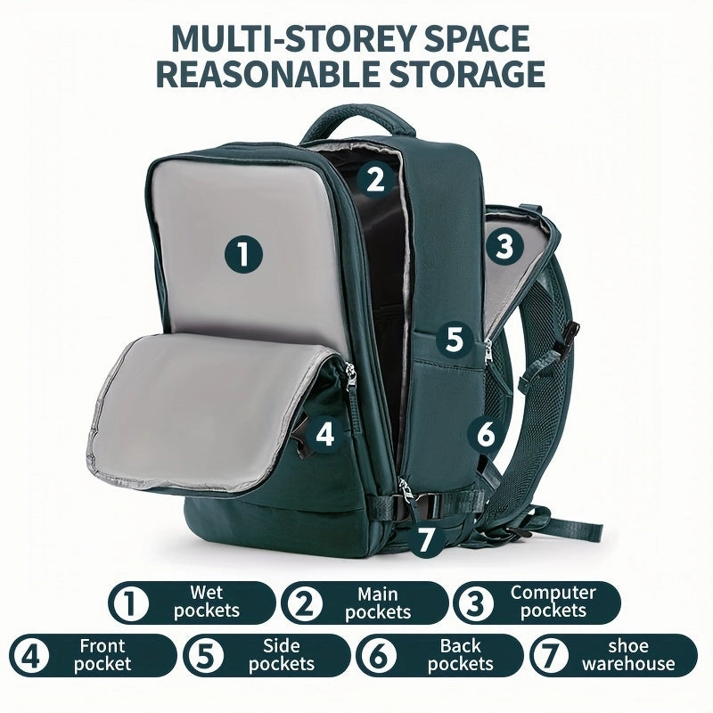 Large Travel Backpack, Waterproof Carry On Backpack, Hiking Backpack, Outdoor Sports Rucksack Portable Luggage Backpack With USB Charging Port Shoes Compartment, School Bag Fit 14 Inch To 17 Inch Laptops