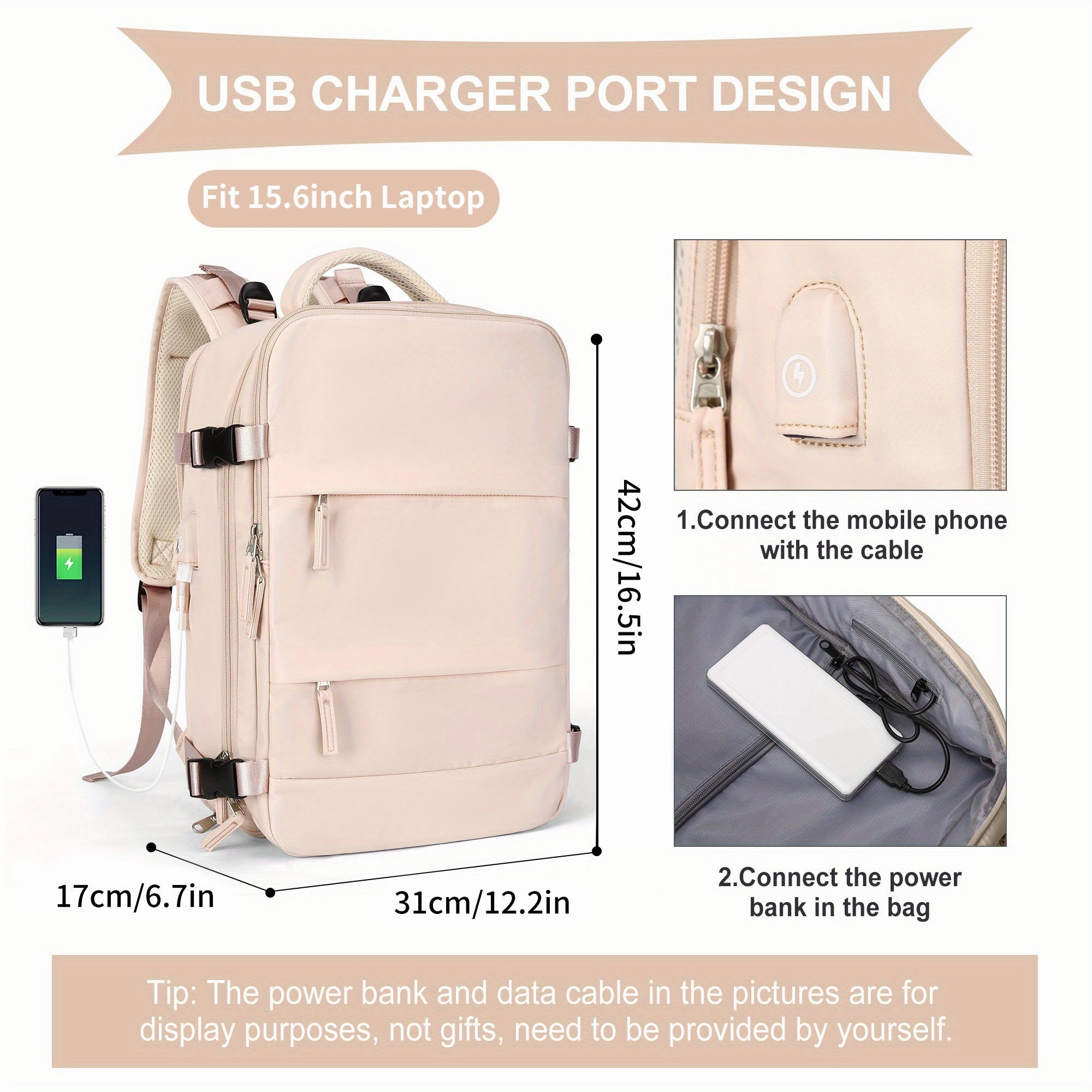 Large Travel Backpack, Waterproof Carry On Backpack, Hiking Backpack, Outdoor Sports Rucksack Portable Luggage Backpack With USB Charging Port Shoes Compartment, School Bag Fit 14 Inch To 17 Inch Laptops