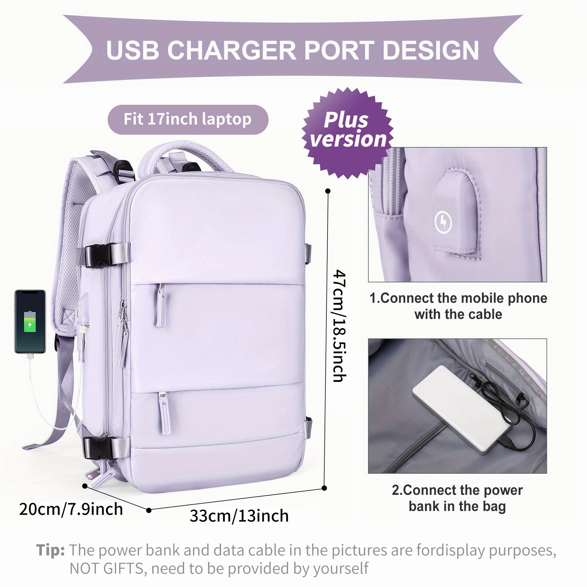Large Travel Backpack, Waterproof Carry On Backpack, Hiking Backpack, Outdoor Sports Rucksack Portable Luggage Backpack With USB Charging Port Shoes Compartment, School Bag Fit 14 Inch To 17 Inch Laptops
