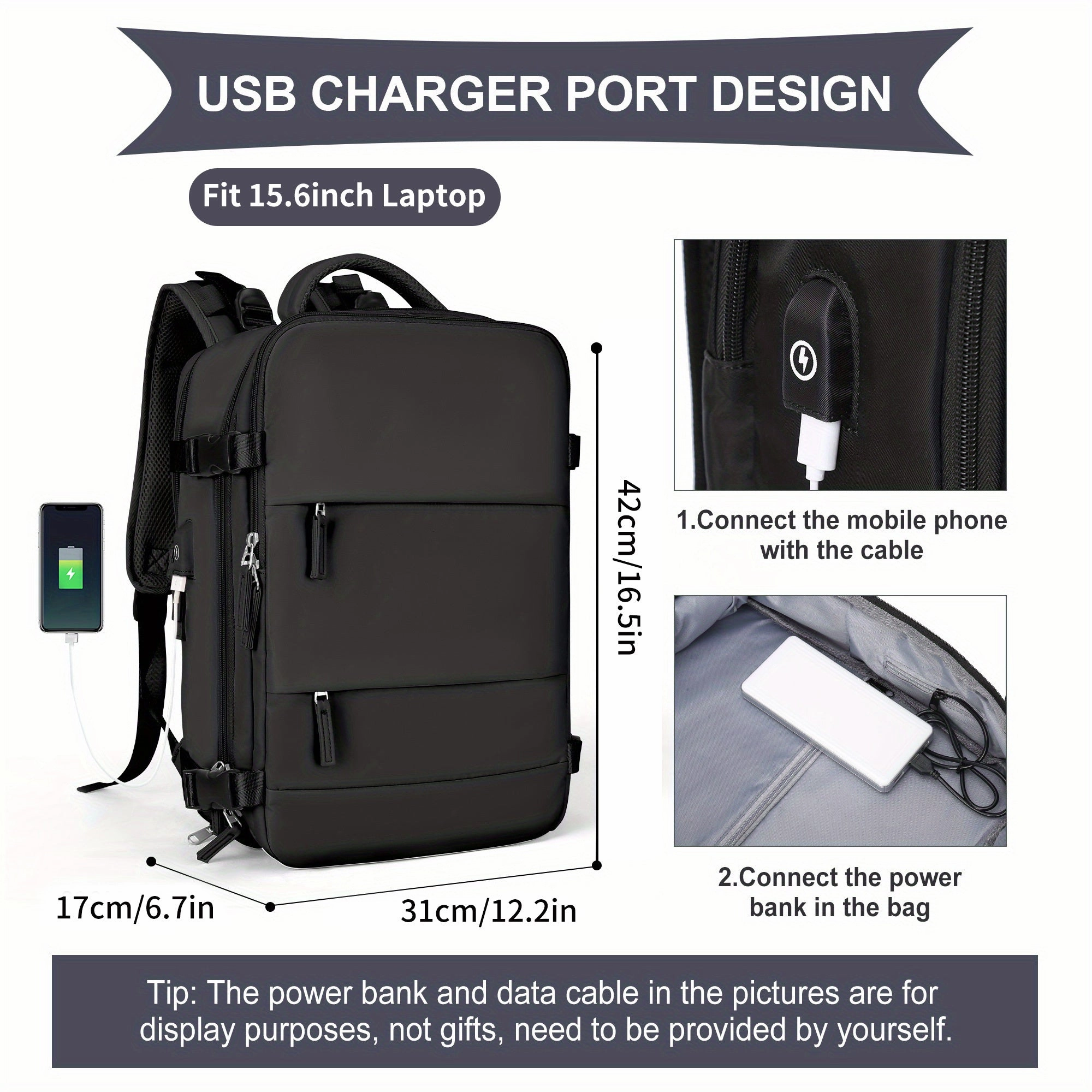 Large Travel Backpack, Waterproof Carry On Backpack, Hiking Backpack, Outdoor Sports Rucksack Portable Luggage Backpack With USB Charging Port Shoes Compartment, School Bag Fit 14 Inch To 17 Inch Laptops
