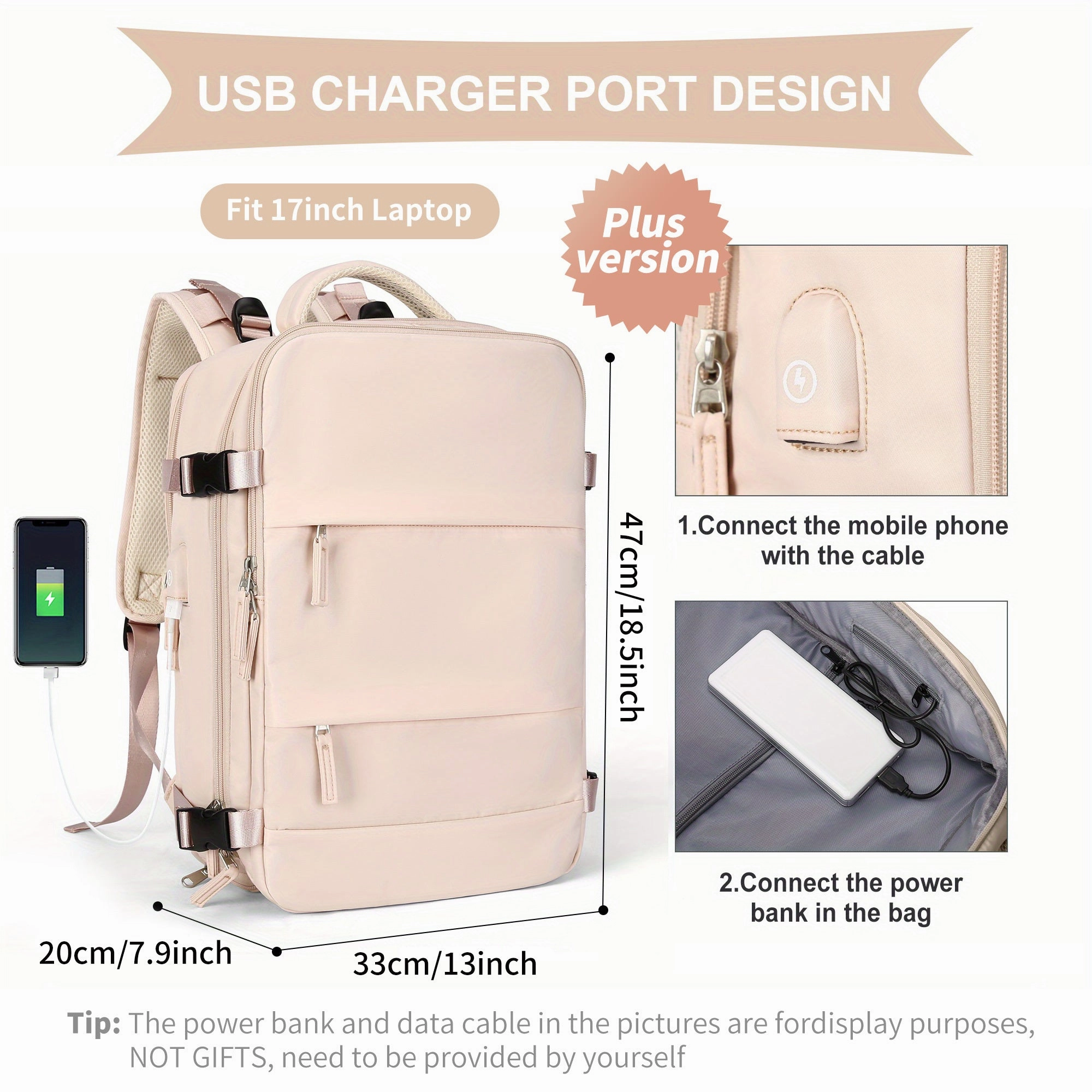 Large Travel Backpack, Waterproof Carry On Backpack, Hiking Backpack, Outdoor Sports Rucksack Portable Luggage Backpack With USB Charging Port Shoes Compartment, School Bag Fit 14 Inch To 17 Inch Laptops