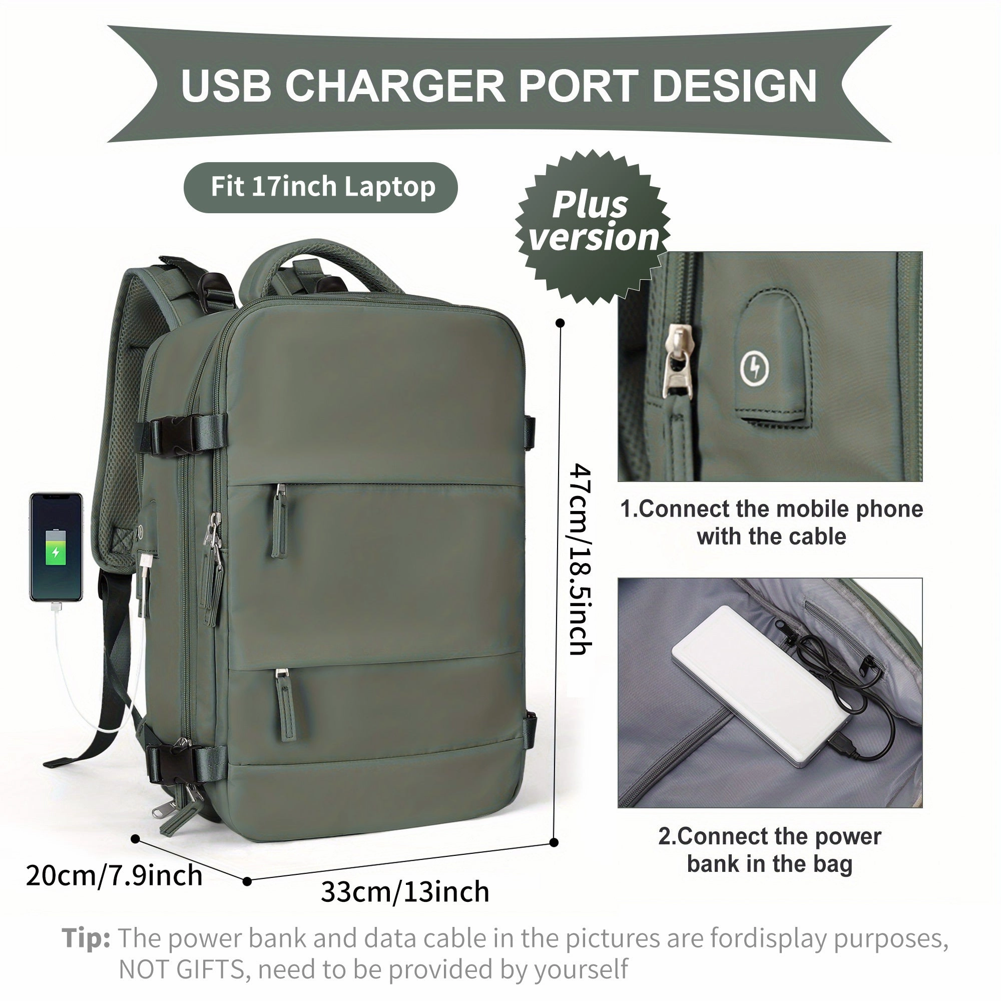 Large Travel Backpack, Waterproof Carry On Backpack, Hiking Backpack, Outdoor Sports Rucksack Portable Luggage Backpack With USB Charging Port Shoes Compartment, School Bag Fit 14 Inch To 17 Inch Laptops