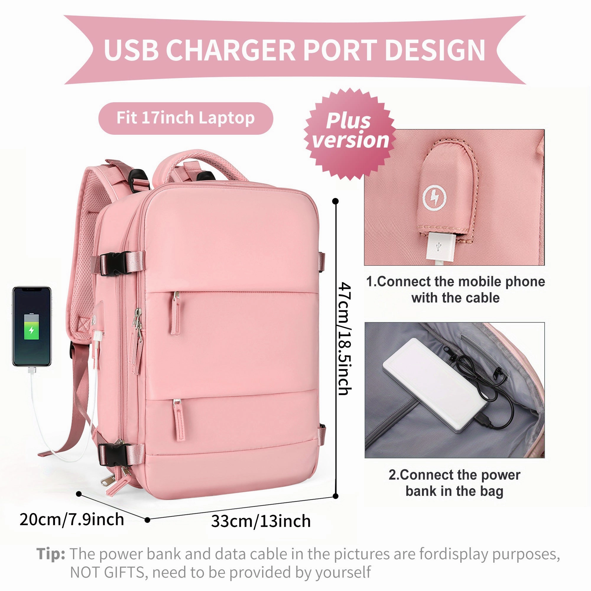 Large Travel Backpack, Waterproof Carry On Backpack, Hiking Backpack, Outdoor Sports Rucksack Portable Luggage Backpack With USB Charging Port Shoes Compartment, School Bag Fit 14 Inch To 17 Inch Laptops