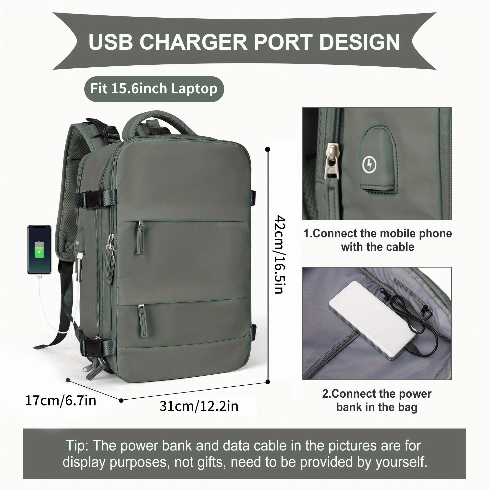 Large Travel Backpack, Waterproof Carry On Backpack, Hiking Backpack, Outdoor Sports Rucksack Portable Luggage Backpack With USB Charging Port Shoes Compartment, School Bag Fit 14 Inch To 17 Inch Laptops