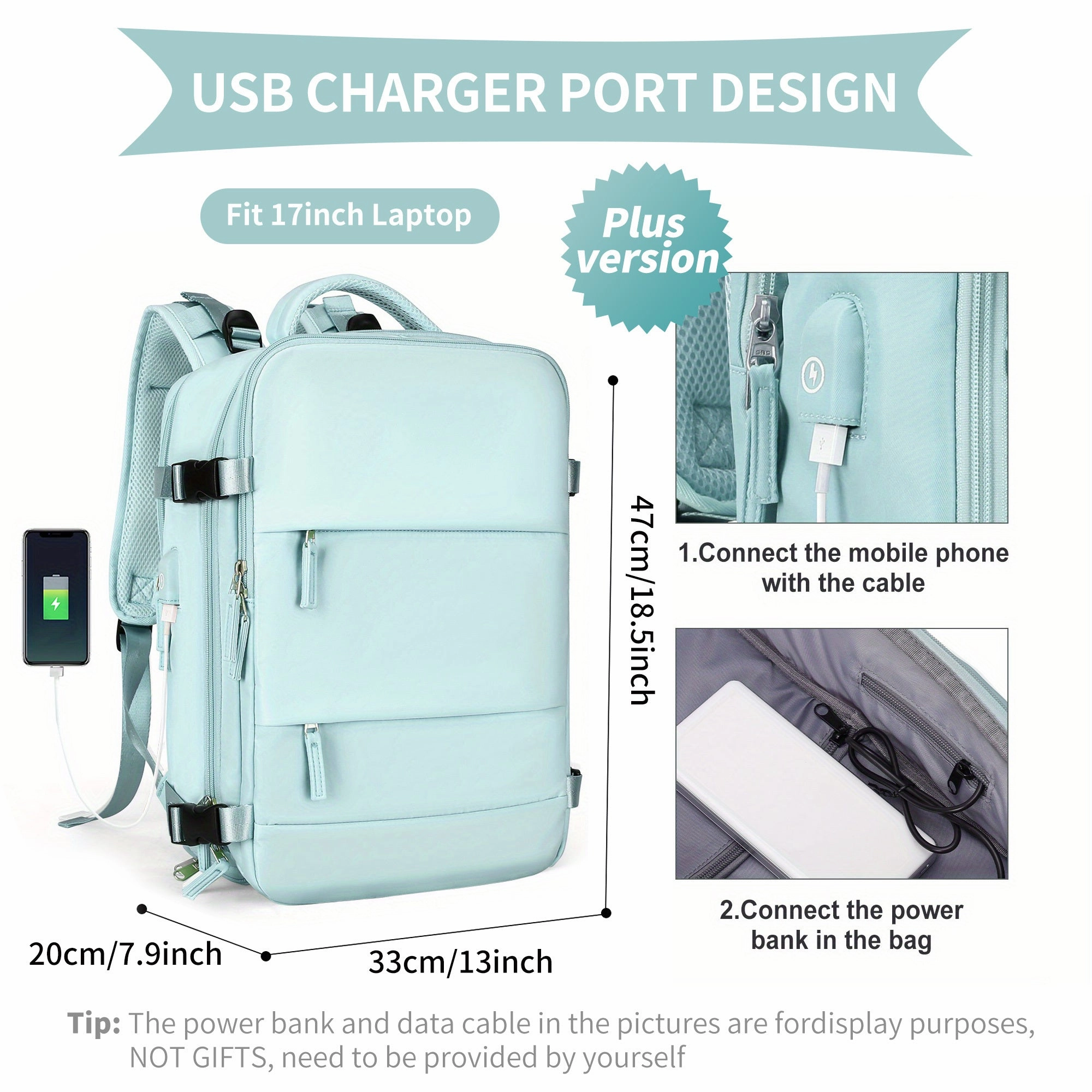 Large Travel Backpack, Waterproof Carry On Backpack, Hiking Backpack, Outdoor Sports Rucksack Portable Luggage Backpack With USB Charging Port Shoes Compartment, School Bag Fit 14 Inch To 17 Inch Laptops