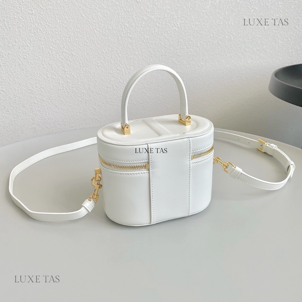 Latte Calfskin Small CD Signature Vanity Case Leather Crossbody Bag for Women