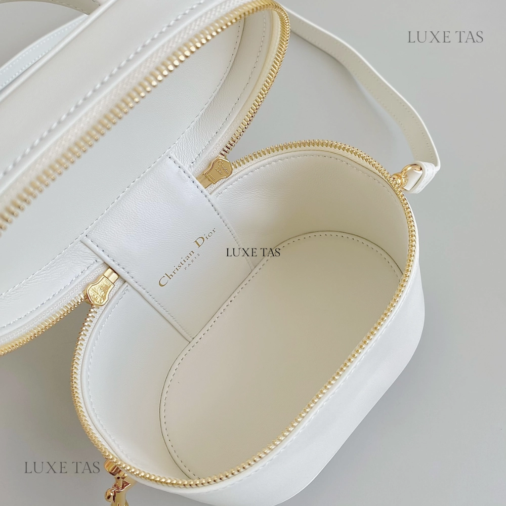 Latte Calfskin Small CD Signature Vanity Case Leather Crossbody Bag for Women