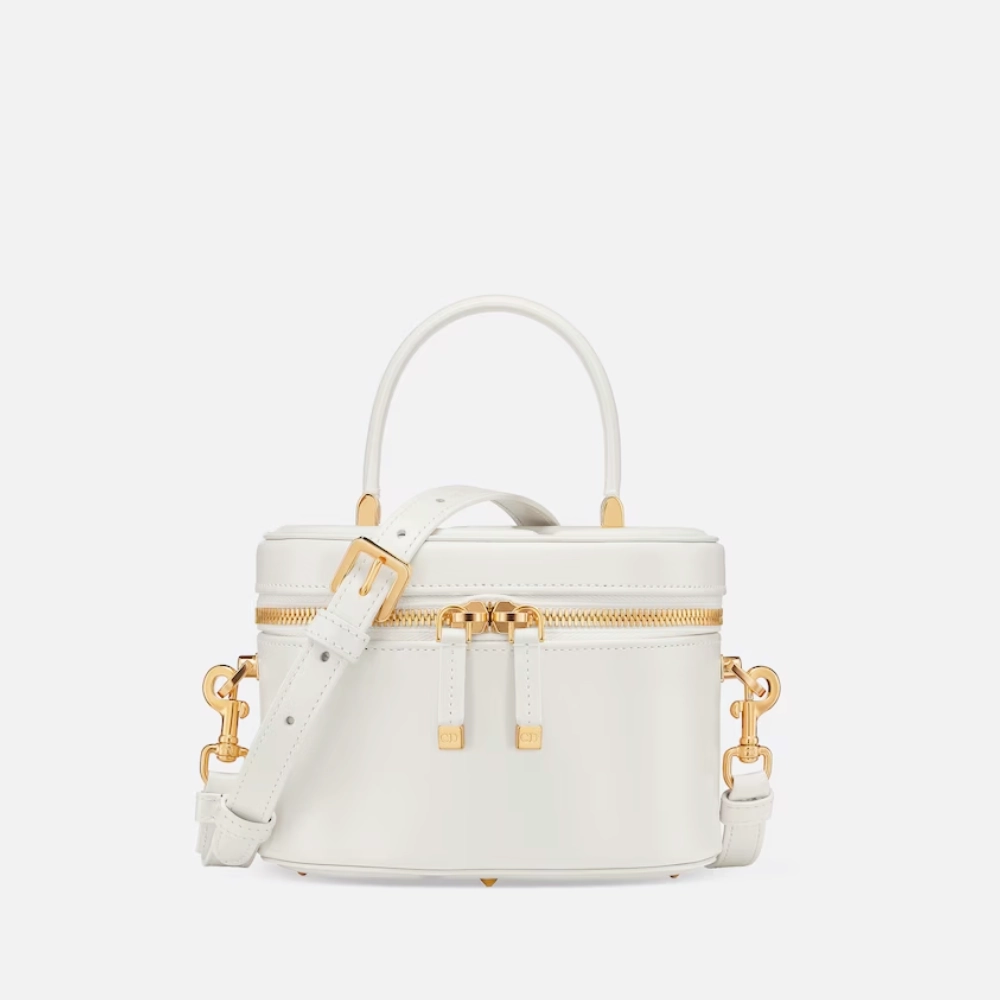 Latte Calfskin Small CD Signature Vanity Case Leather Crossbody Bag for Women
