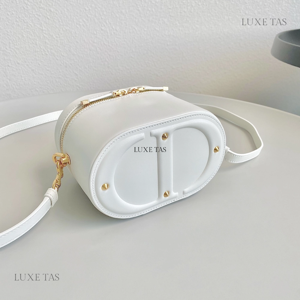 Latte Calfskin Small CD Signature Vanity Case Leather Crossbody Bag for Women