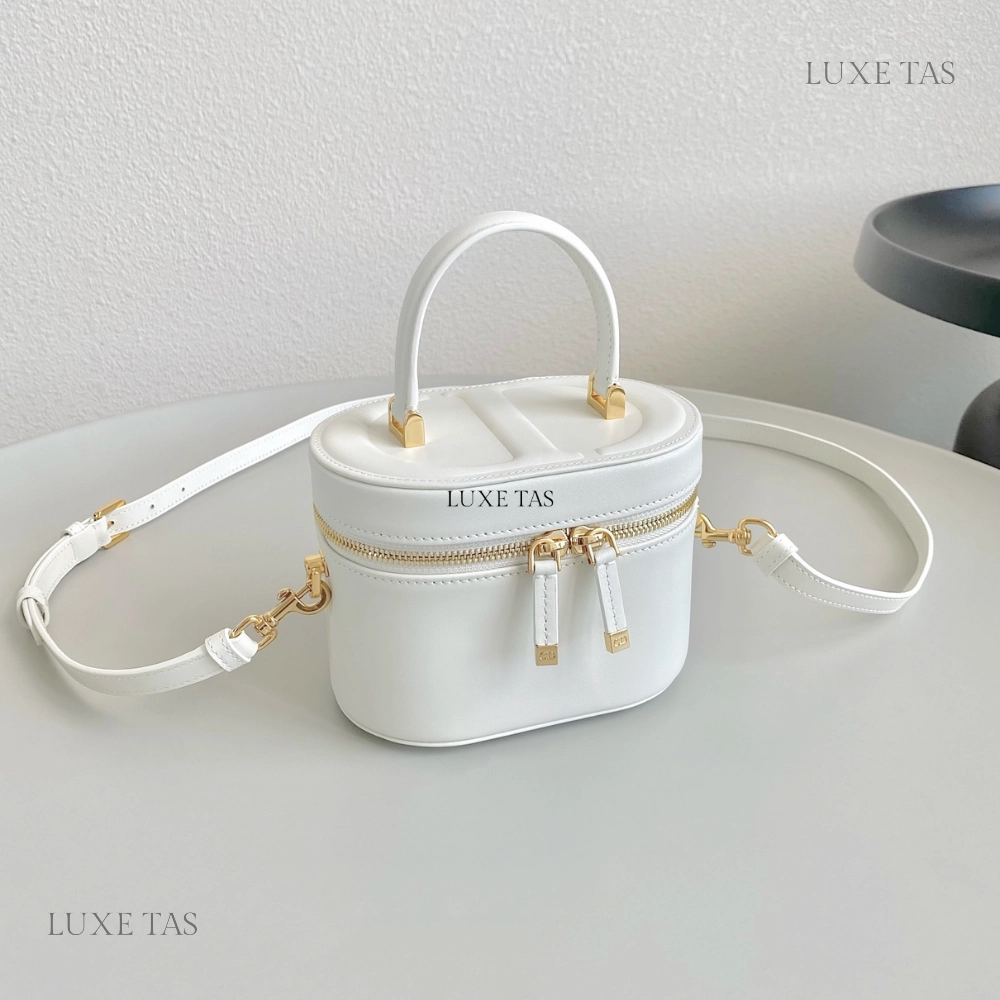 Latte Calfskin Small CD Signature Vanity Case Leather Crossbody Bag for Women