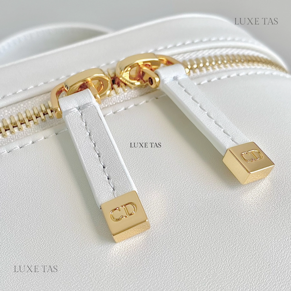 Latte Calfskin Small CD Signature Vanity Case Leather Crossbody Bag for Women