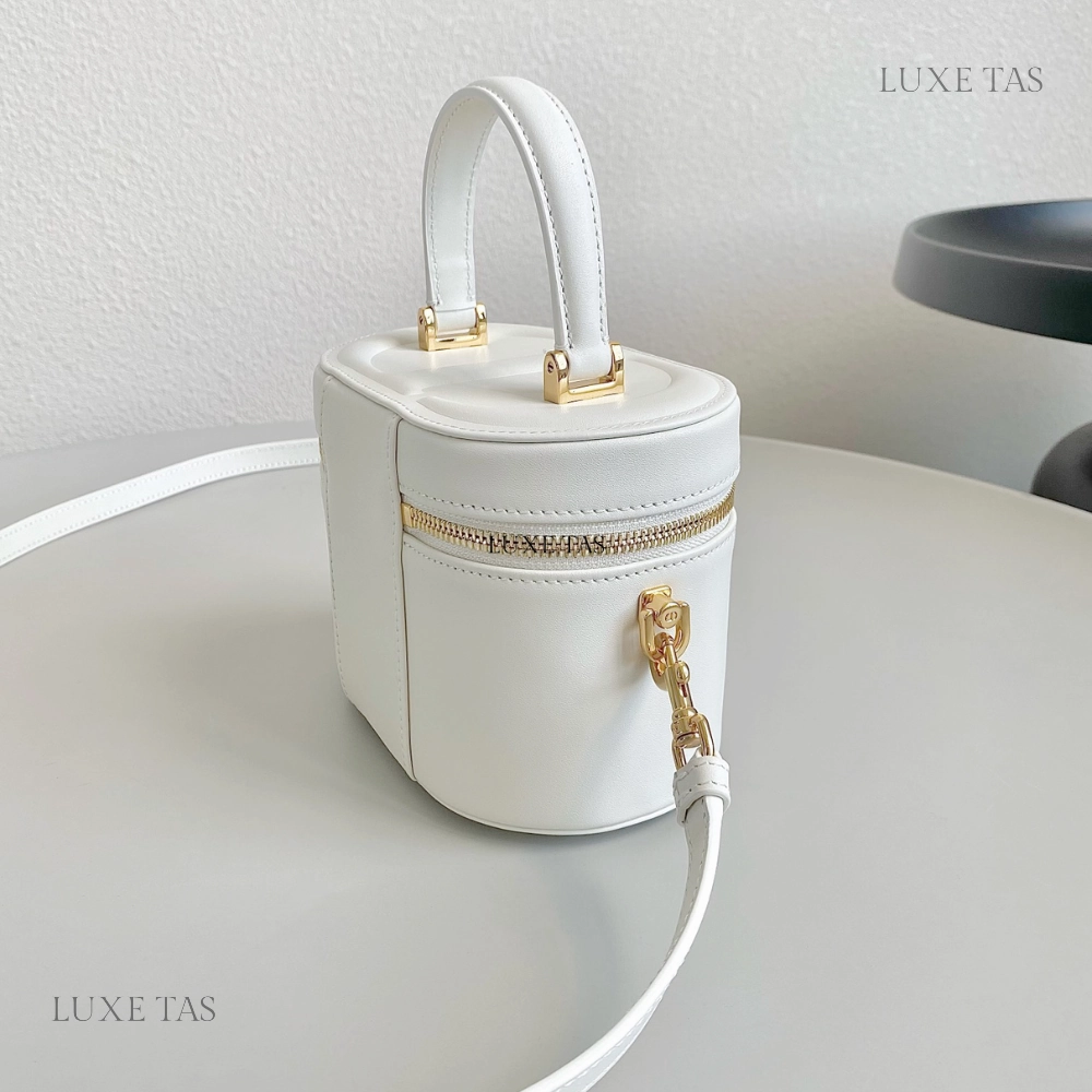 Latte Calfskin Small CD Signature Vanity Case Leather Crossbody Bag for Women