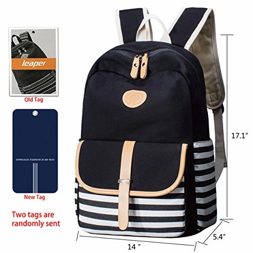 Leaper Thickened Canvas School Backpack Laptop Bag Shoulder Handbag Black1