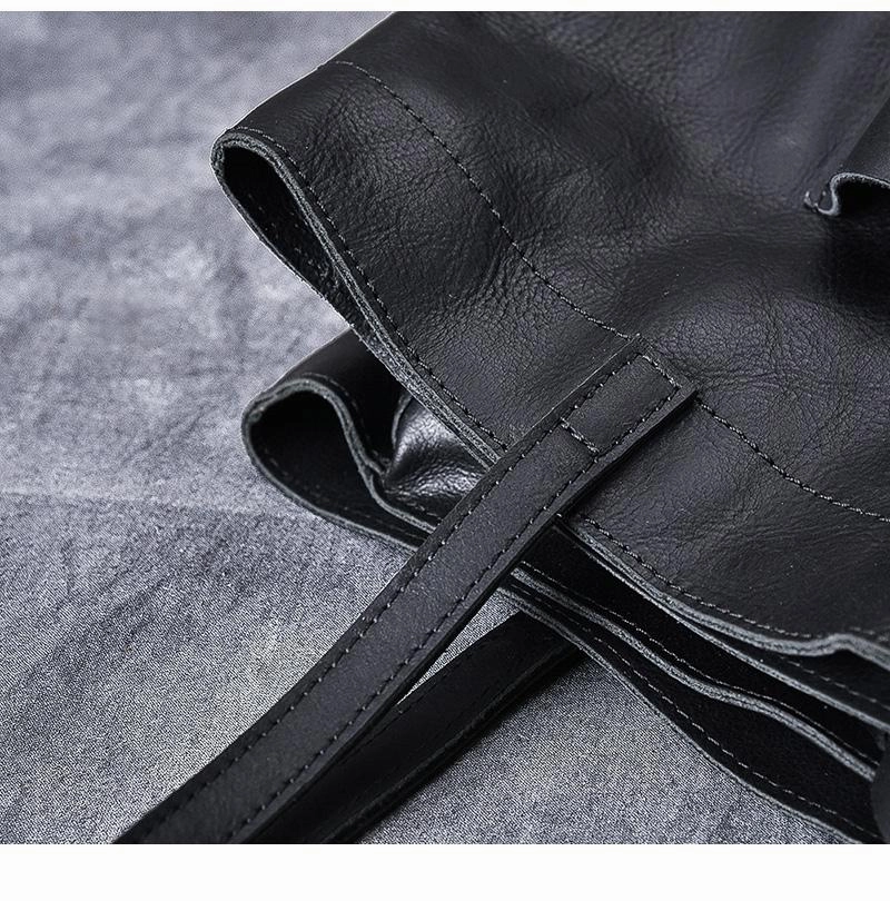 Leather Mens Womens 15" Large Shoulder Bag Black Tote Bag Large Side Bag Handbag For Men