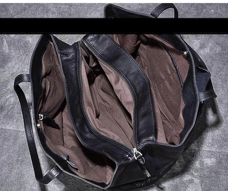 Leather Mens Womens 15" Large Shoulder Bag Black Tote Bag Large Side Bag Handbag For Men