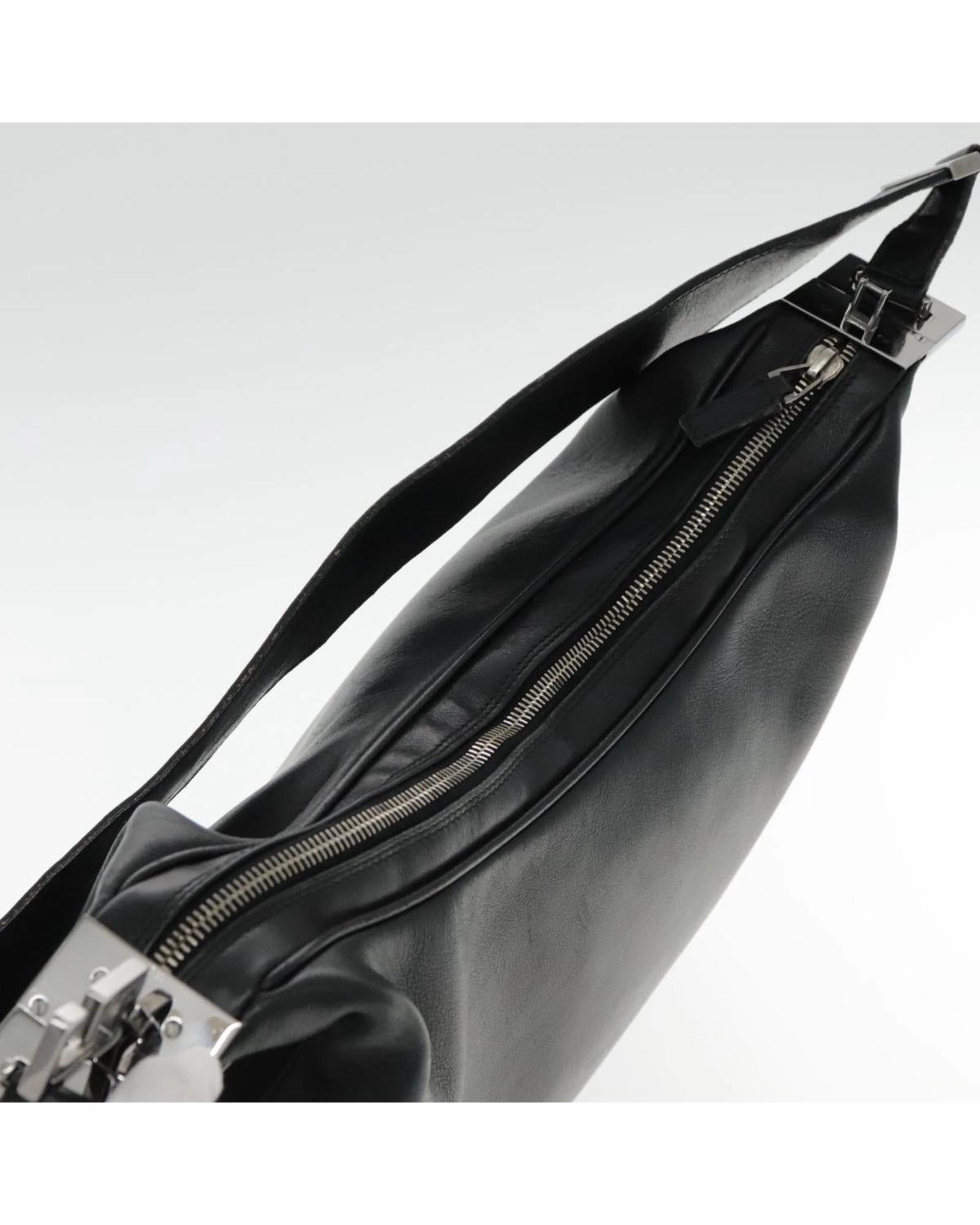 Leather Shoulder Bag with Silver Accents