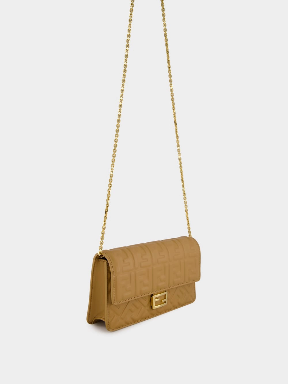 Light Brown Nappa Leather Wallet on Chain Baguette