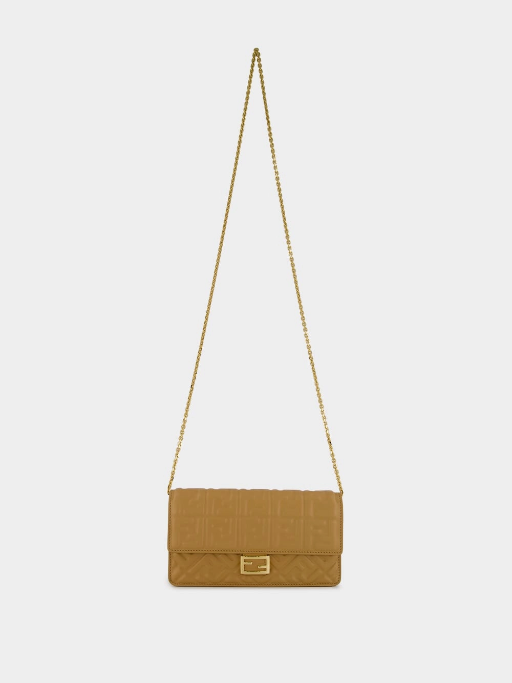 Light Brown Nappa Leather Wallet on Chain Baguette