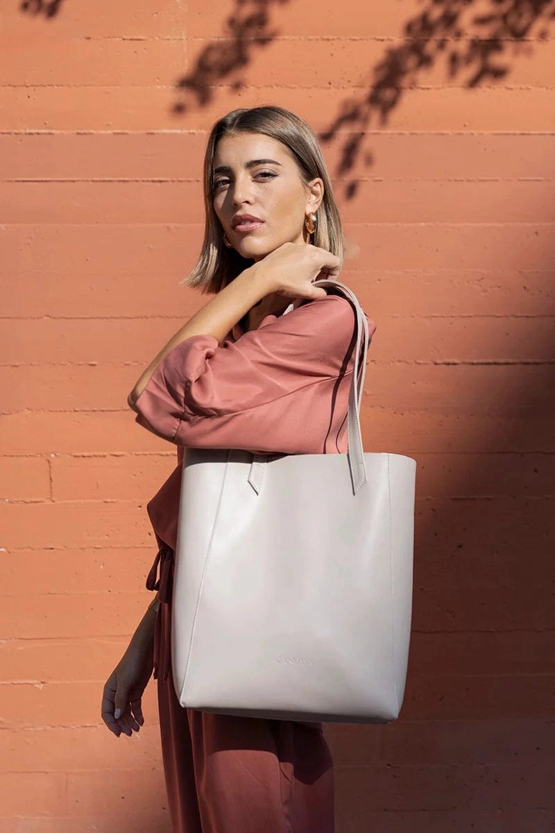 Lite Vegan Leather Everyday Tote Bag | Stone