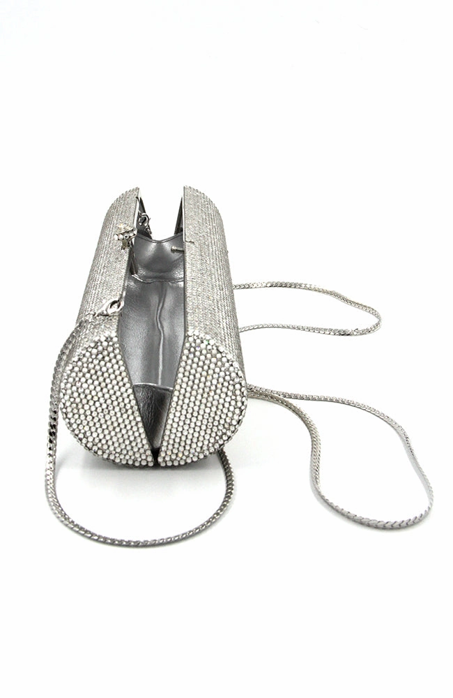 Long Cylinder Encrusted Crystals Clutch Rhinestone Clasp