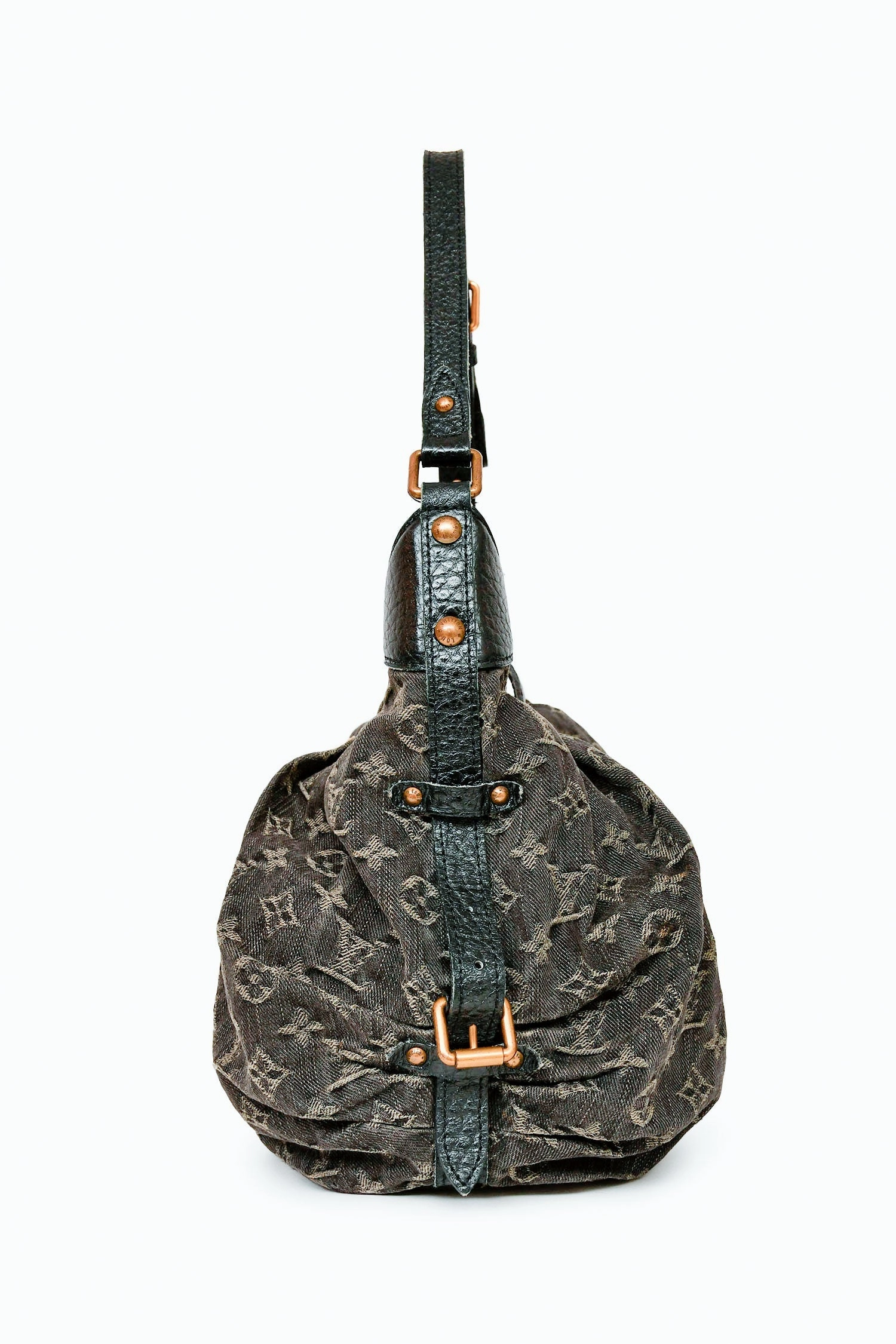 Louis Vuitton Black Denim Light Wash Monogram Hobo Bag With Strap