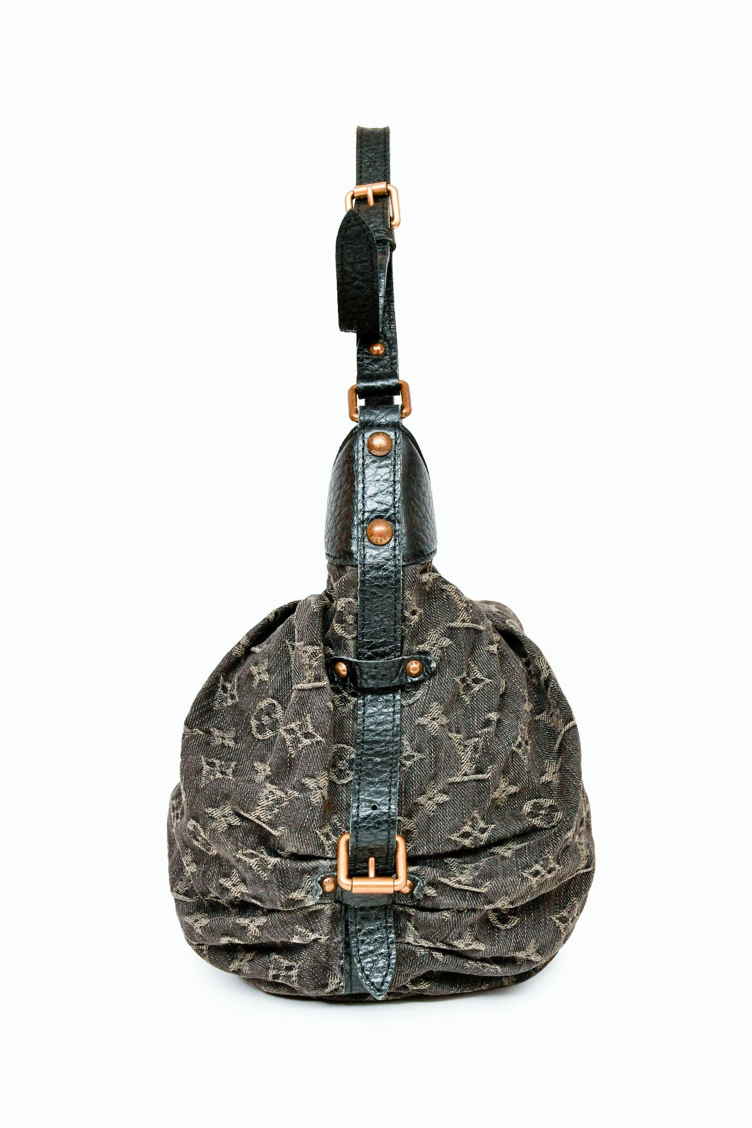 Louis Vuitton Black Denim Light Wash Monogram Hobo Bag With Strap