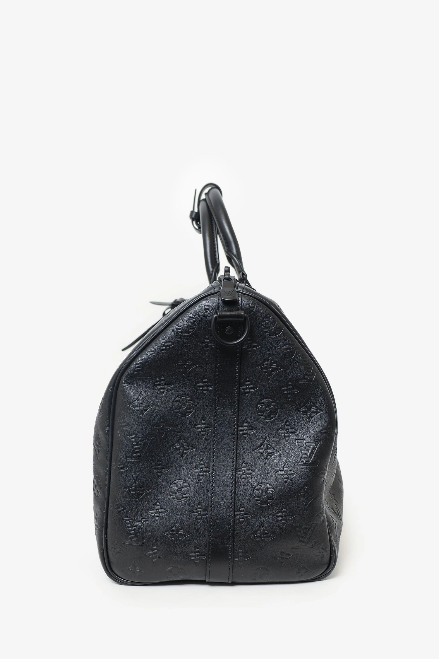 Louis Vuitton Black Monogram Shadow Leather Keepall Bandouliere 50 with Strap