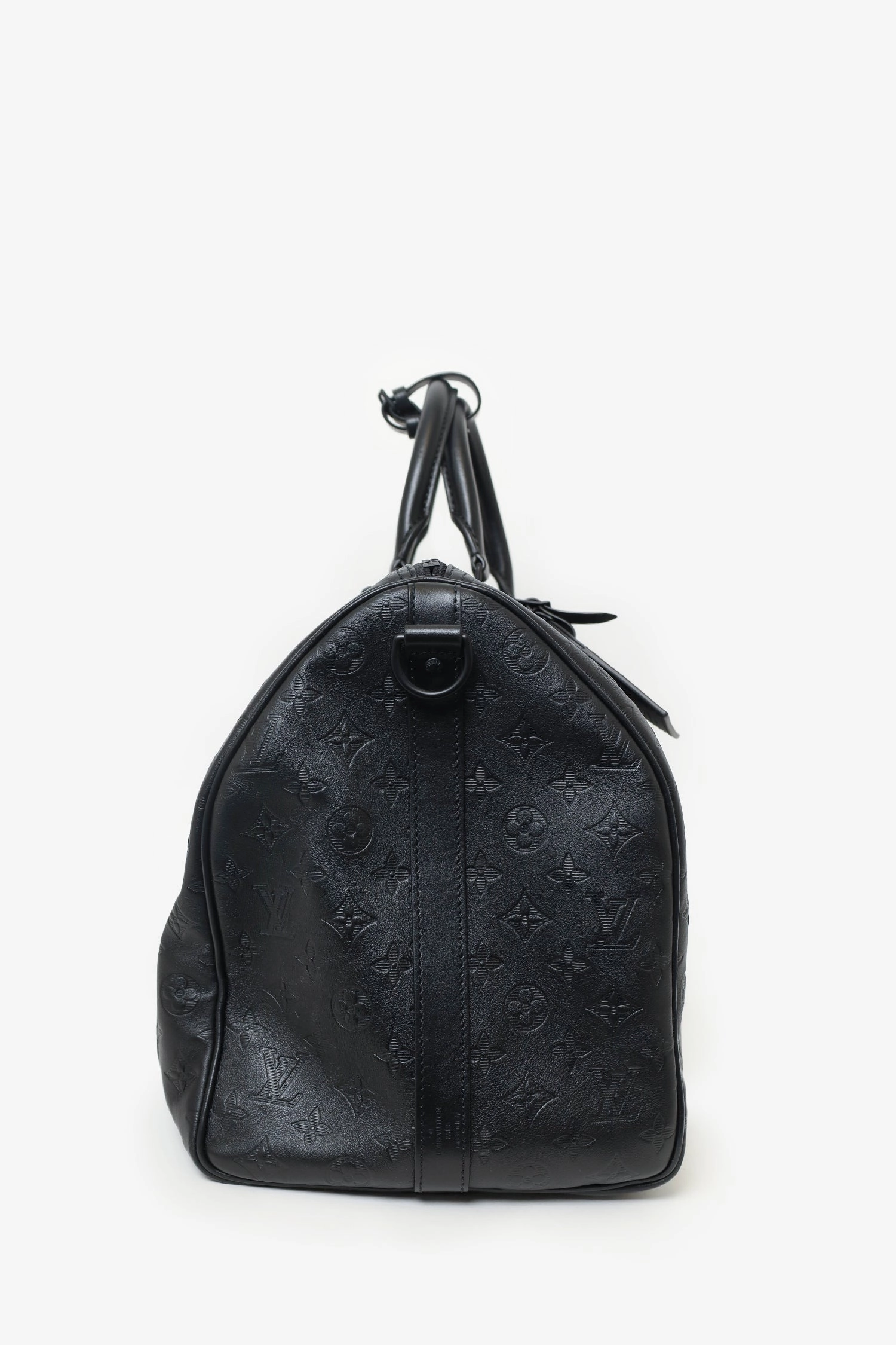 Louis Vuitton Black Monogram Shadow Leather Keepall Bandouliere 50 with Strap