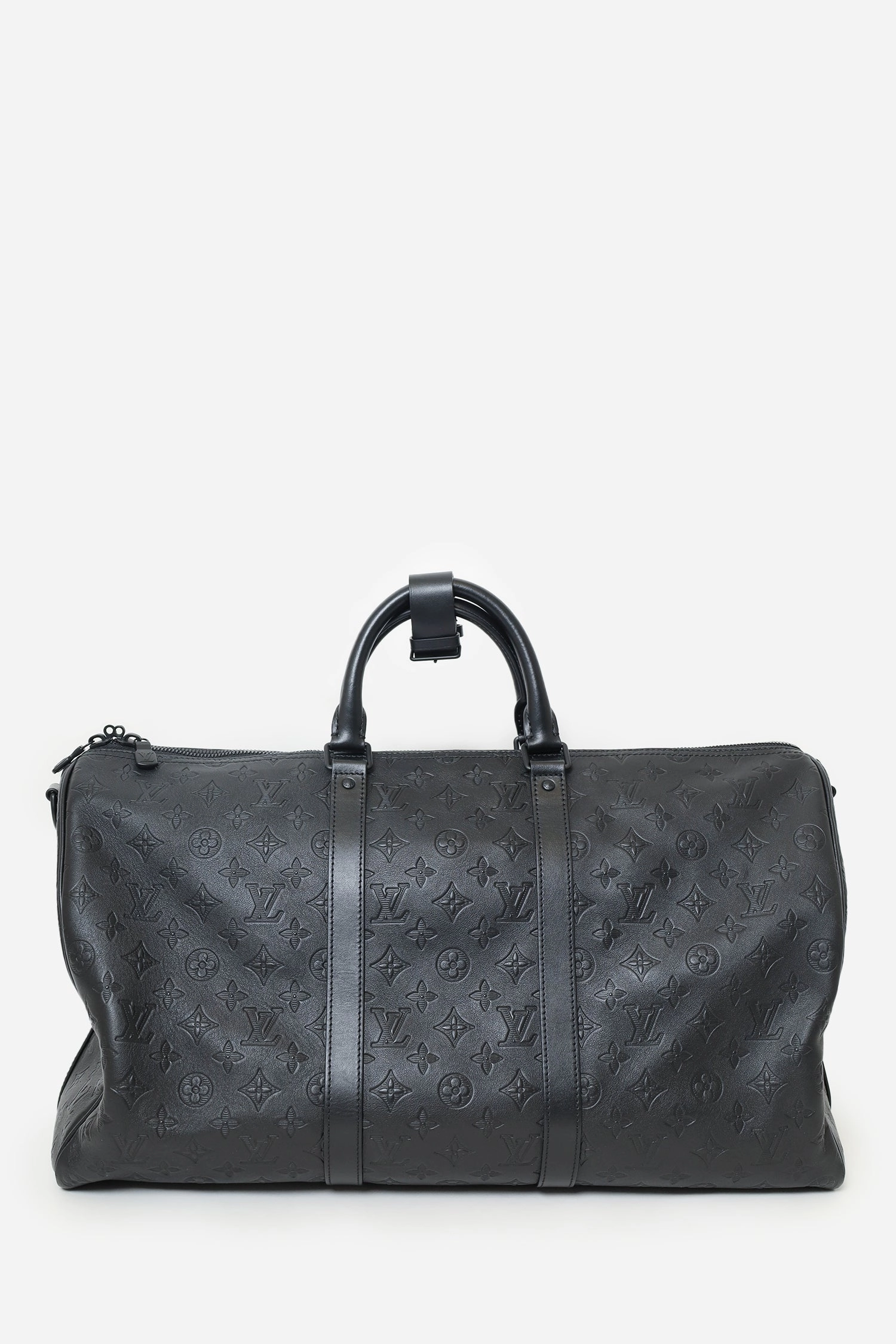 Louis Vuitton Black Monogram Shadow Leather Keepall Bandouliere 50 with Strap