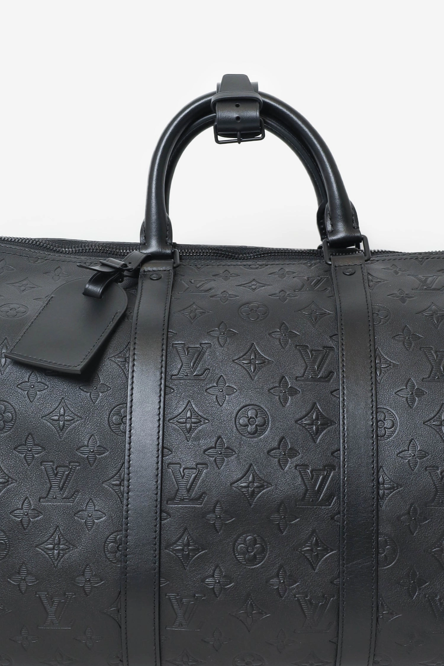 Louis Vuitton Black Monogram Shadow Leather Keepall Bandouliere 50 with Strap