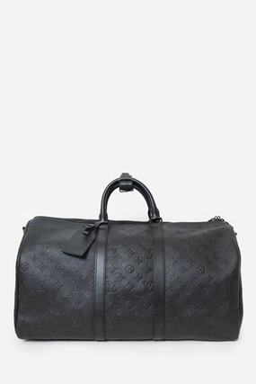 Louis Vuitton Black Monogram Shadow Leather Keepall Bandouliere 50 with Strap