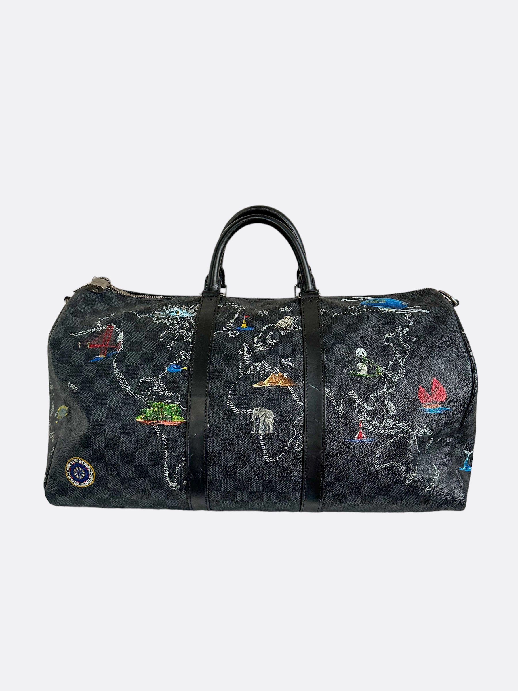 Louis Vuitton Damier Graphite Renaissance Map Keepall 50
