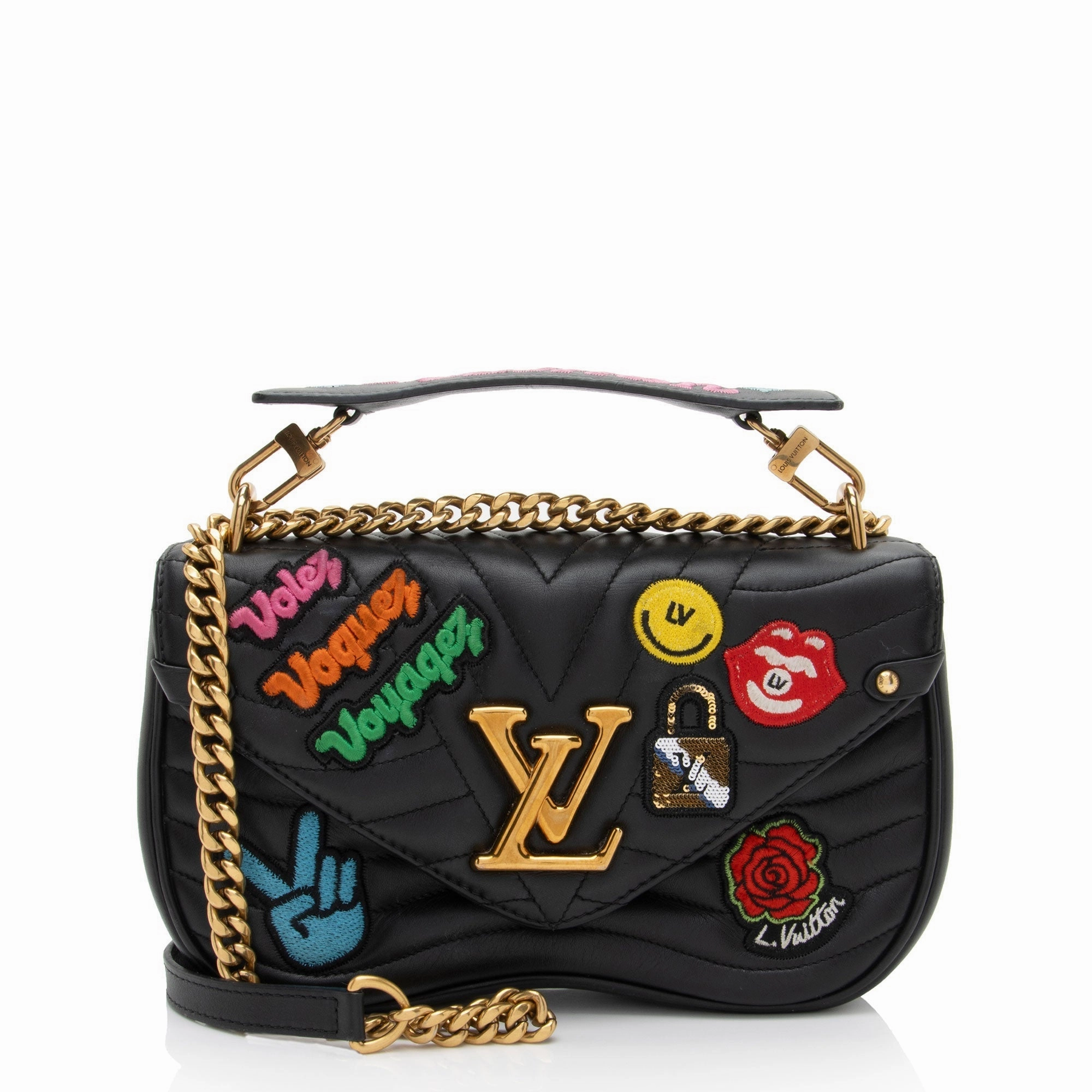 Louis Vuitton Limited Edition Calfskin Patches New Wave Chain MM Shoulder Bag (SHF-rK1e8I)