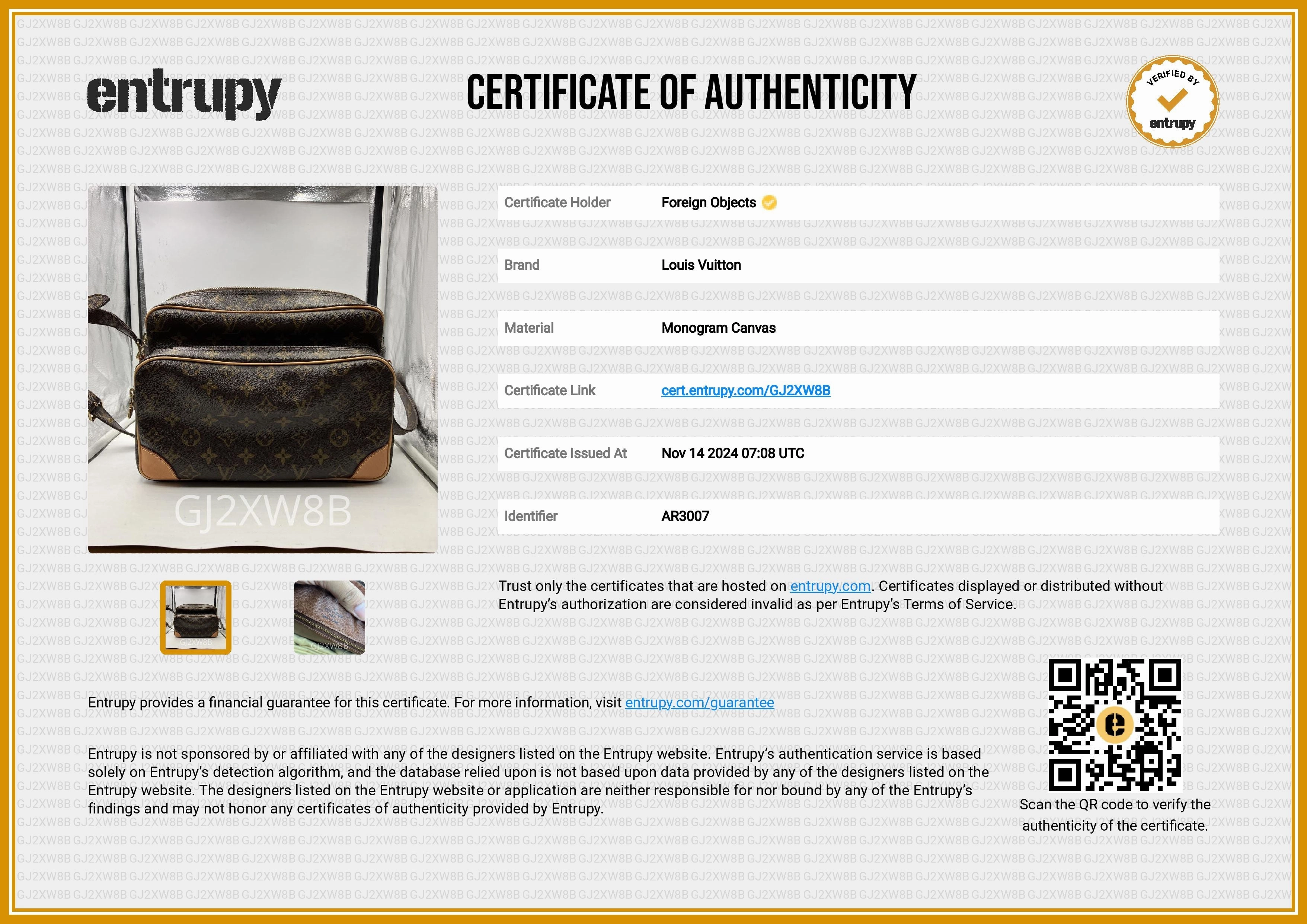 Louis Vuitton Monogram Nile Crossbody Bag AR3007
