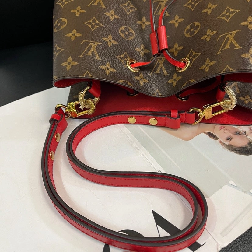 Louis Vuitton Monogram Red Interior Bucket Crossbody Bag