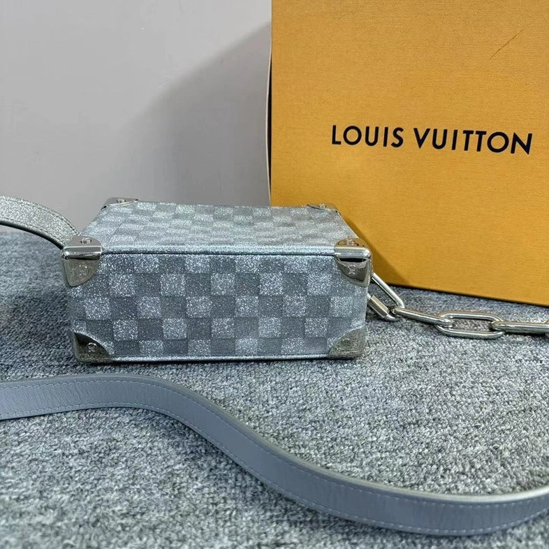Louis Vuitton Soft Trunk Crossbody Bag Grey Checkerboard Pattern Medium