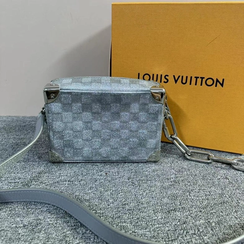 Louis Vuitton Soft Trunk Crossbody Bag Grey Checkerboard Pattern Medium
