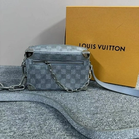 Louis Vuitton Soft Trunk Crossbody Bag Grey Checkerboard Pattern Medium